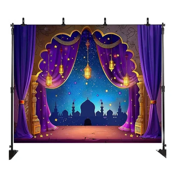 Purple and Gold Arabian Nights Backdrop for party Aladdin Princess Jasmine - Picture 1 of 6